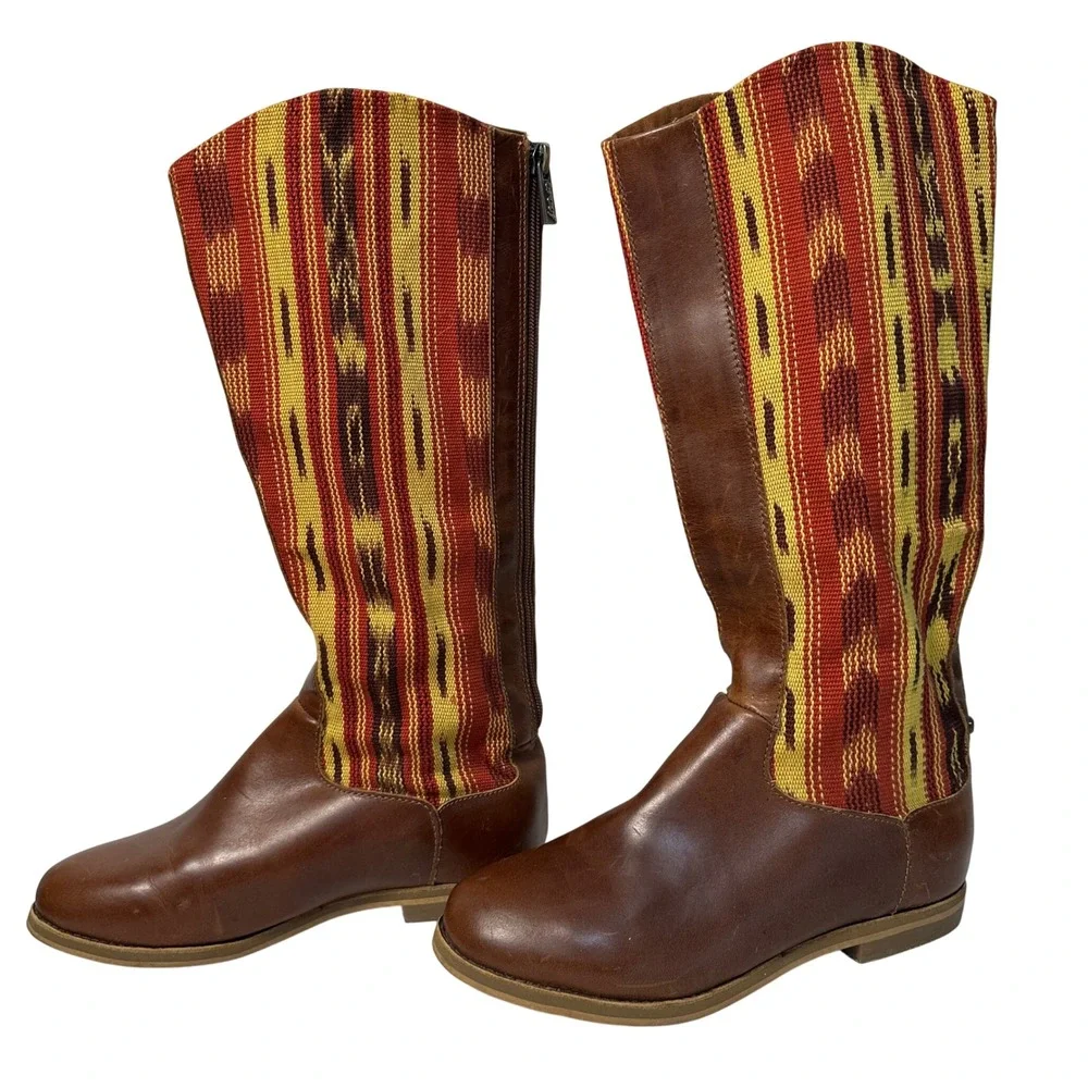 Reef Santa Marta Knee High Boots Women Size 7 Back Zip Brown‎ Aztec Western Boho